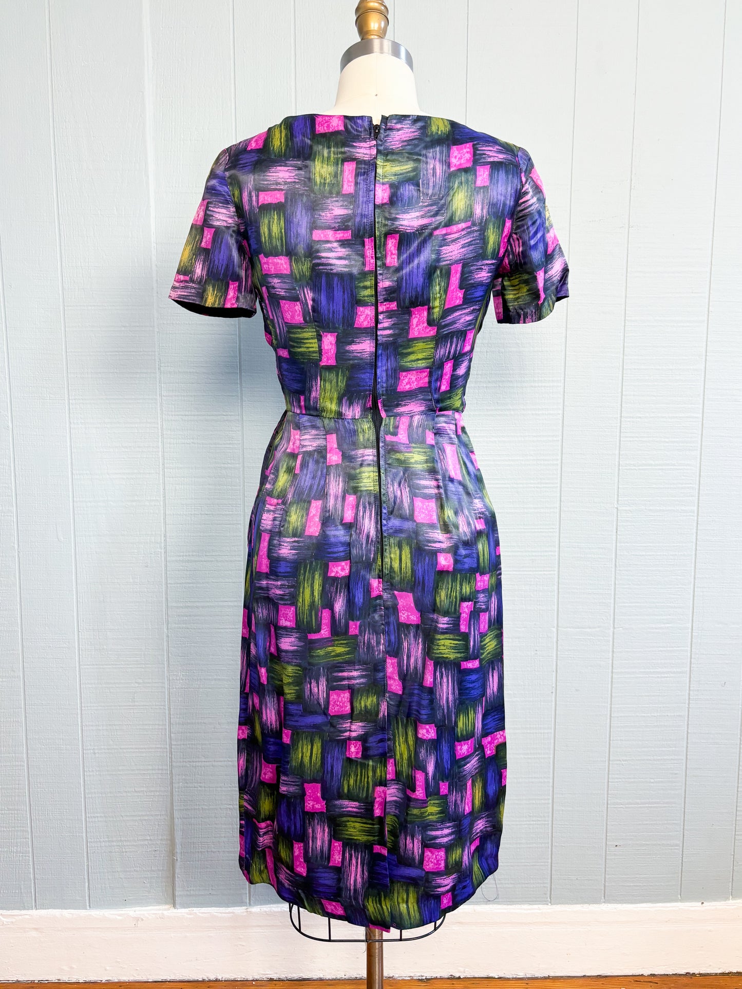 50's 60's Mrs. Maisel Purple Pink Green Wiggle Dress | XXS/XS