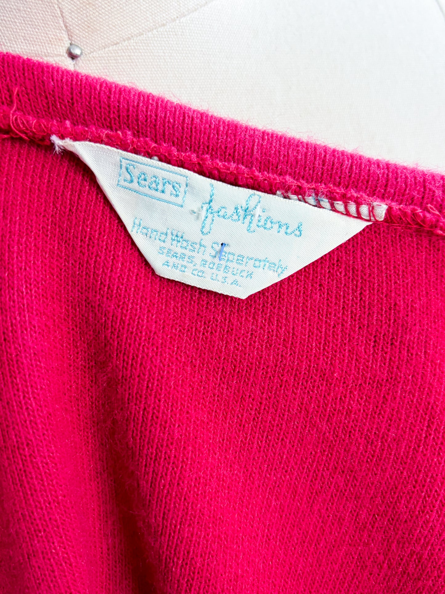 60's Mrs. Maisel Sears Magenta Pink Knit Skirt Set | M/L