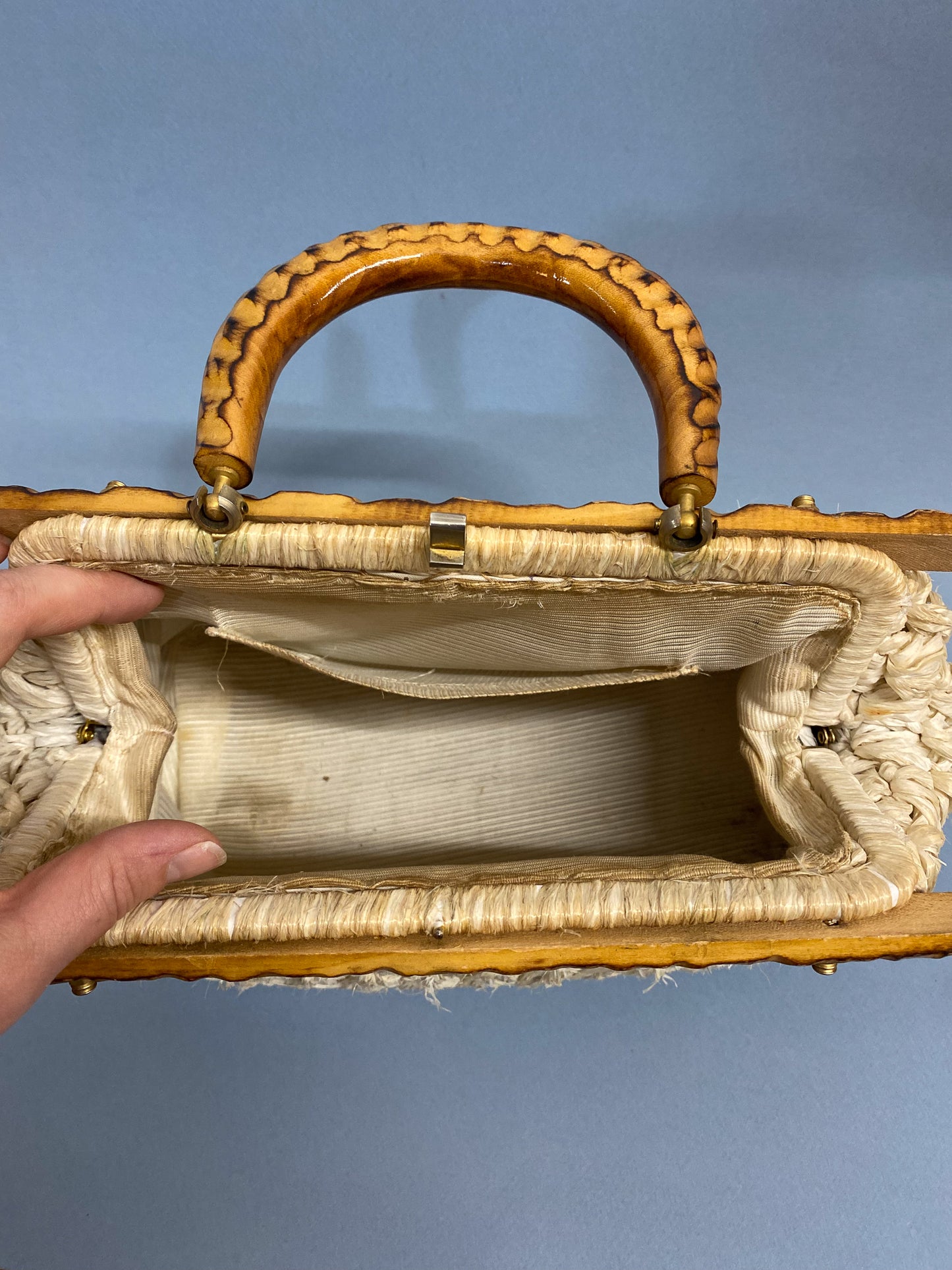 50's 60's Mrs. Maisel Bamboo & Straw Puffed Purse