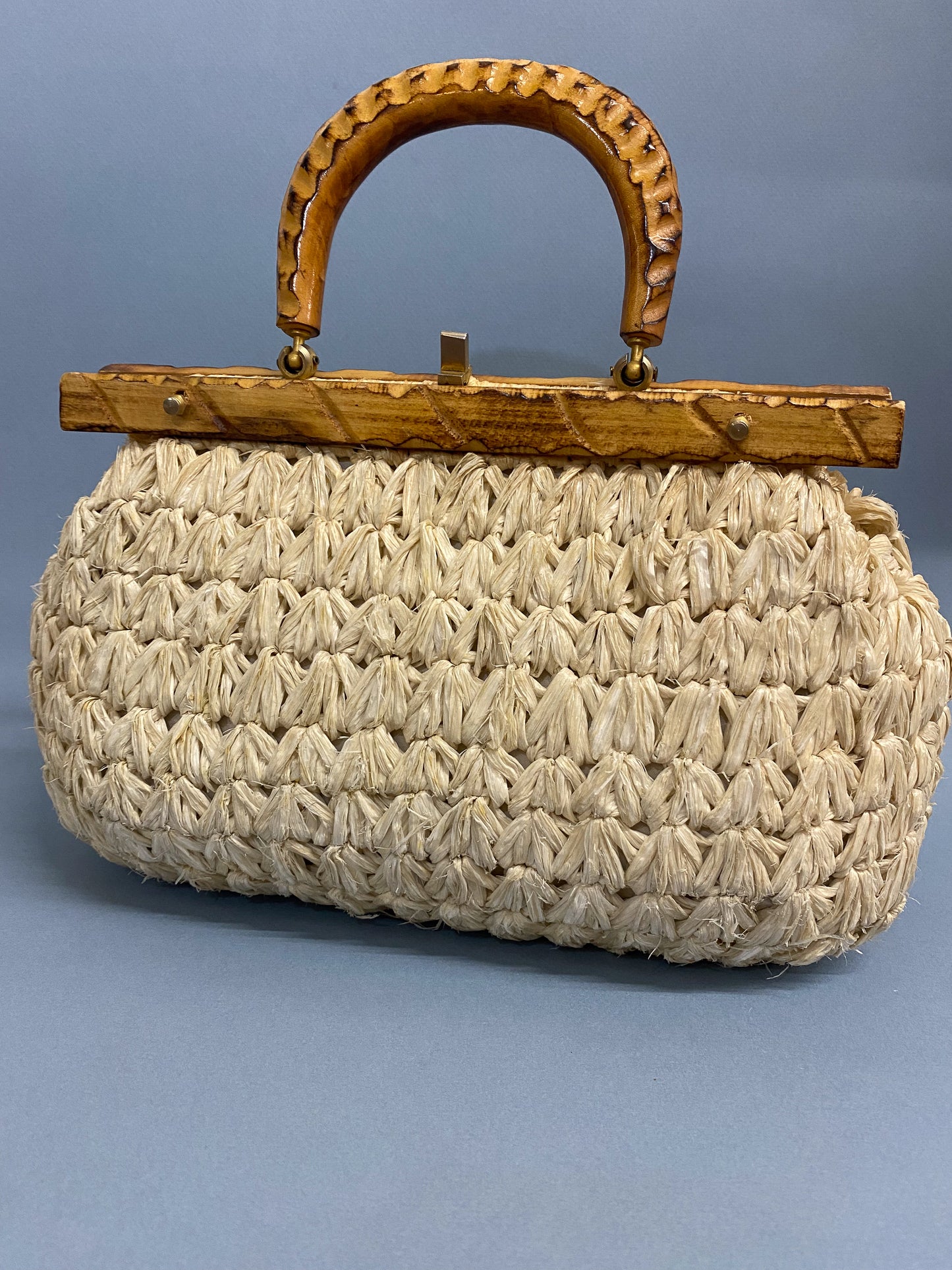 50's 60's Mrs. Maisel Bamboo & Straw Puffed Purse