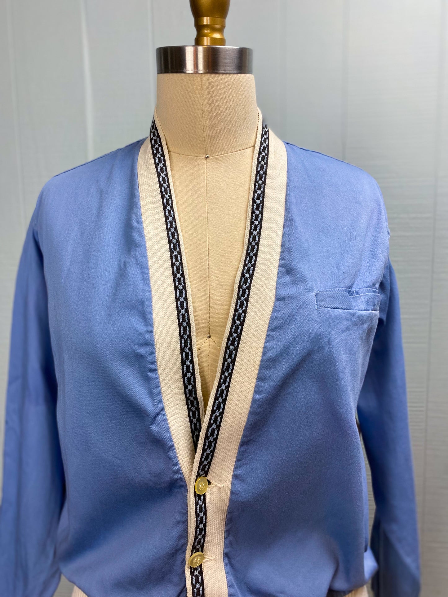 50's Baby Blue Cotton & Knit Cardigan Jacket | M
