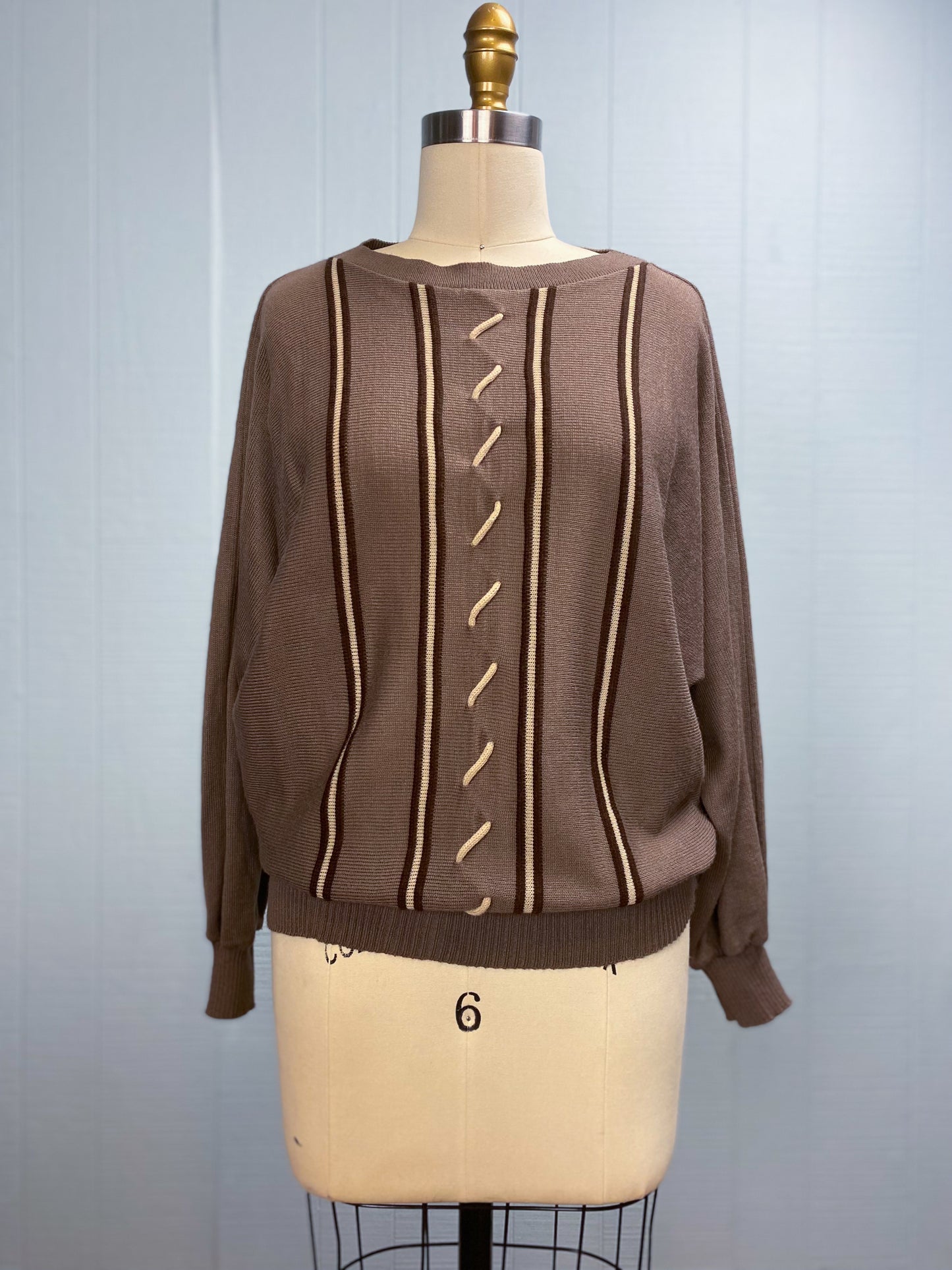 80's Taupe & Brown Stripe Batwing Sweater | S/M/L