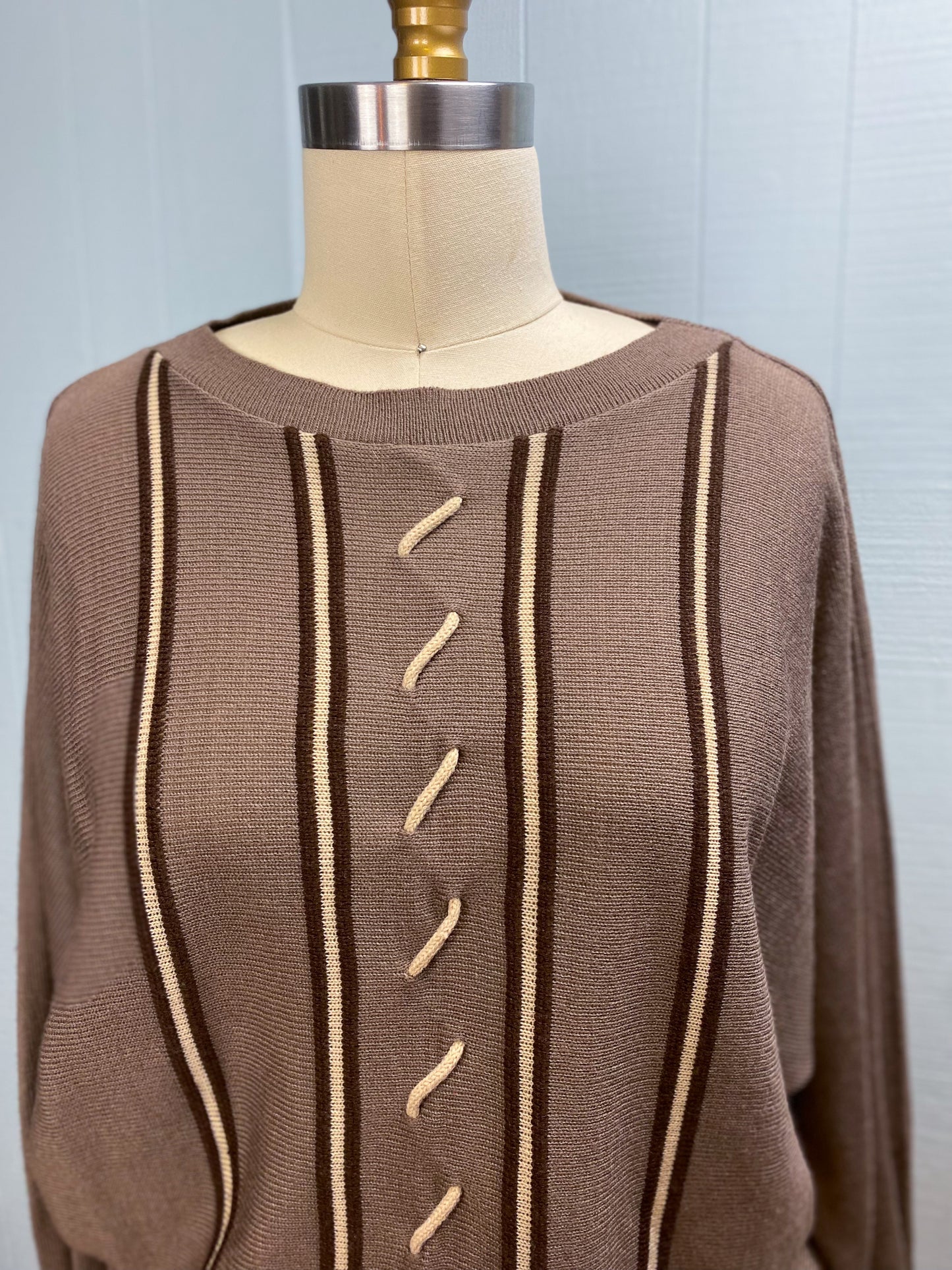 80's Taupe & Brown Stripe Batwing Sweater | S/M/L