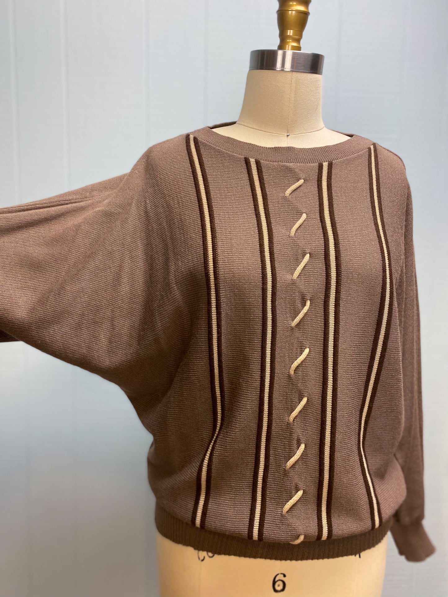 80's Taupe & Brown Stripe Batwing Sweater | S/M/L