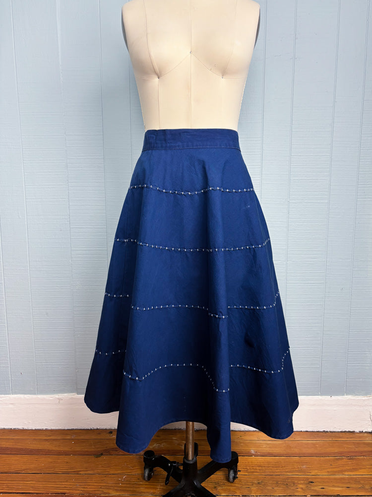 50's Navy Circle Skirt with White Stitching