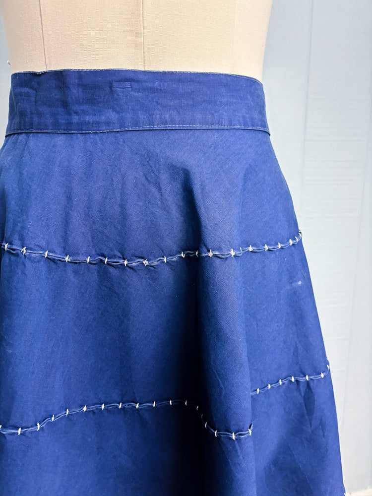 50's Navy Circle Skirt with White Stitching