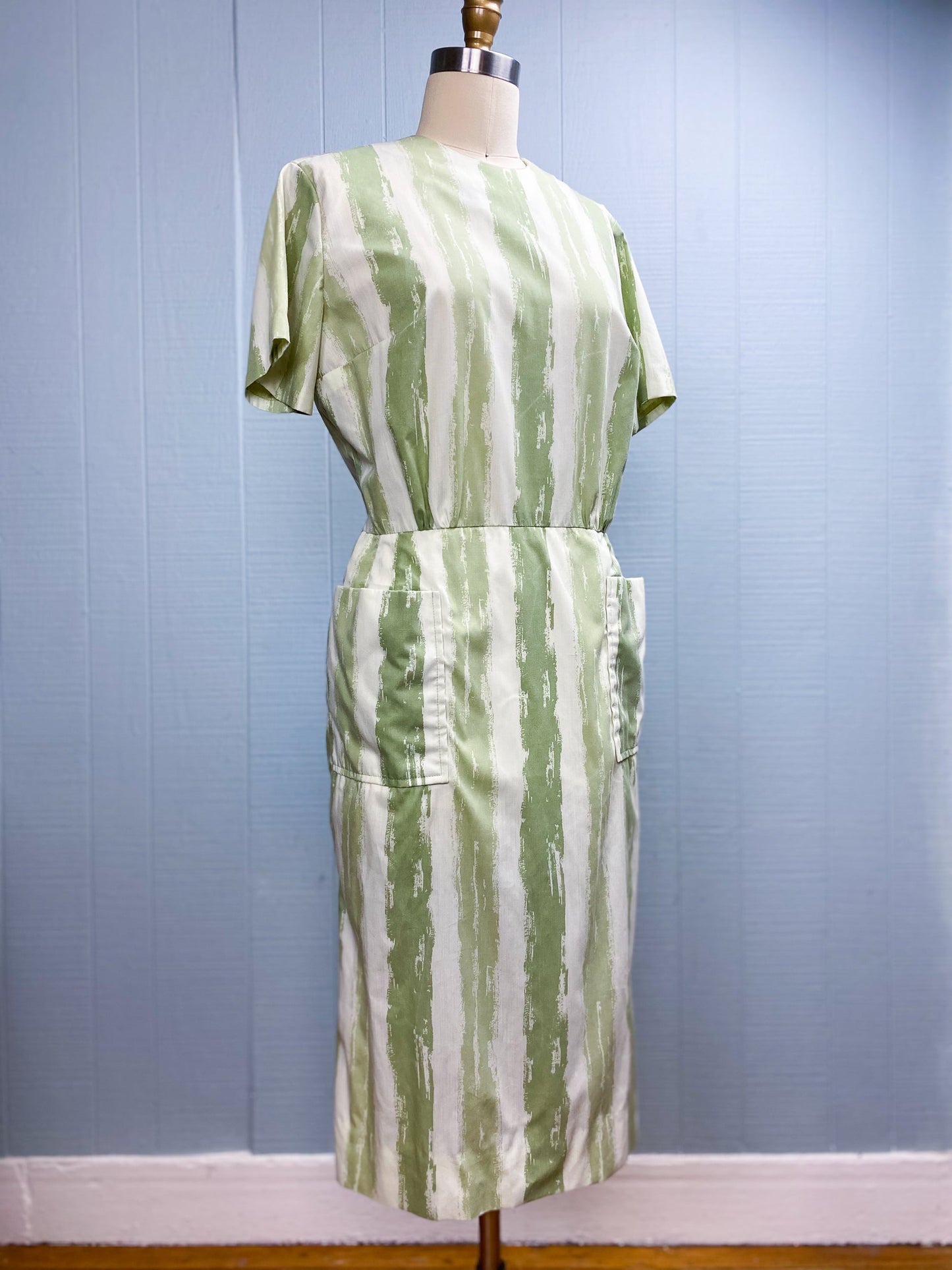 60's Green Paint Stroke Wiggle Dress | L