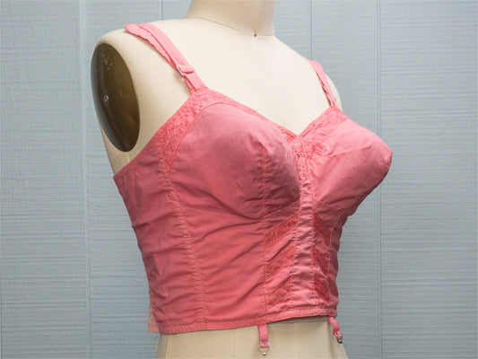 50's 60's Barbie Pink Long Line Bustier Bullet Bra