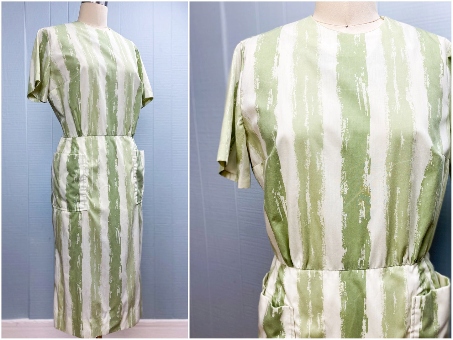 60's Green Paint Stroke Wiggle Dress | L