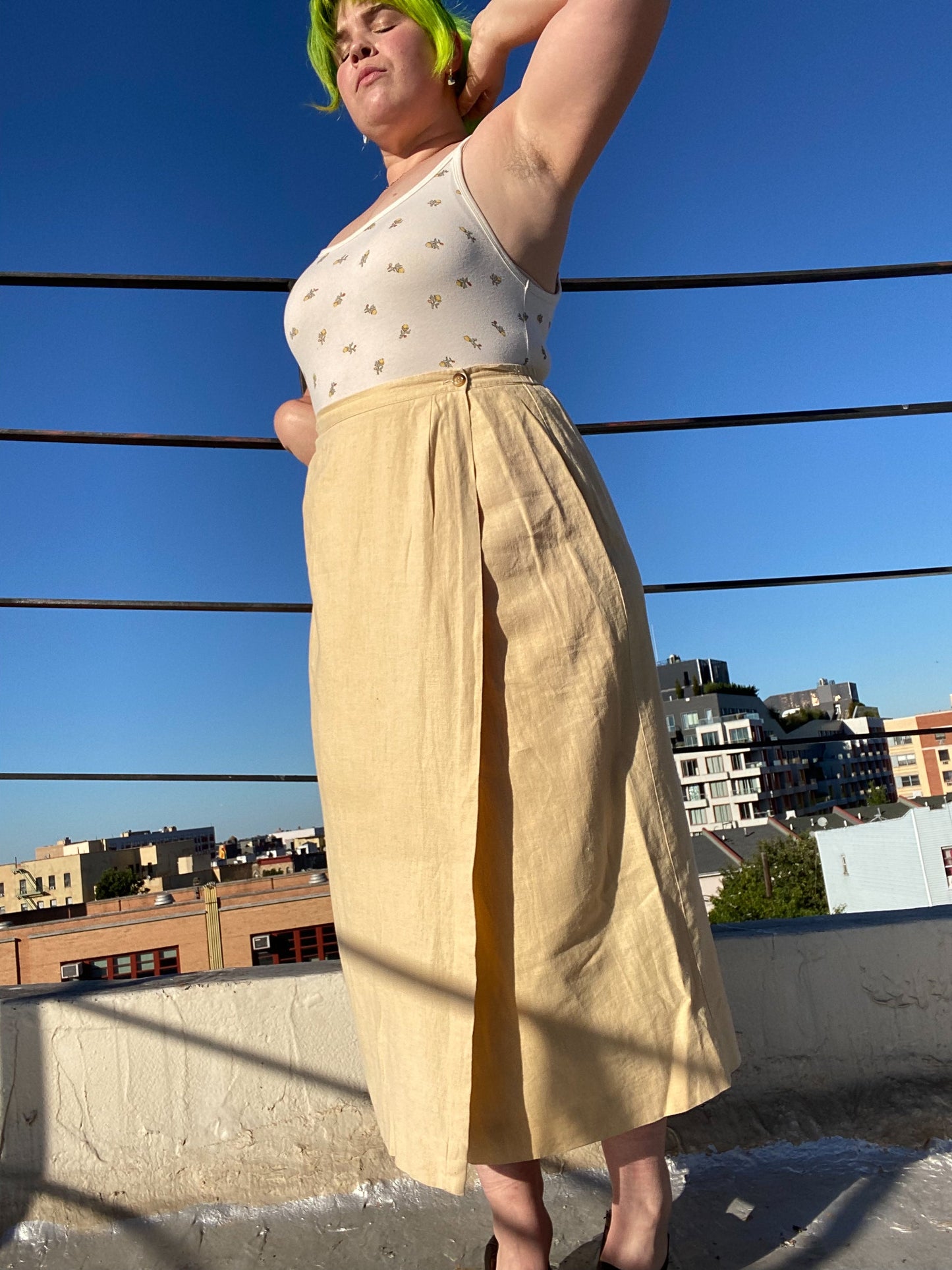 90's Butter Yellow Linen Maxi Skirt | L/XL