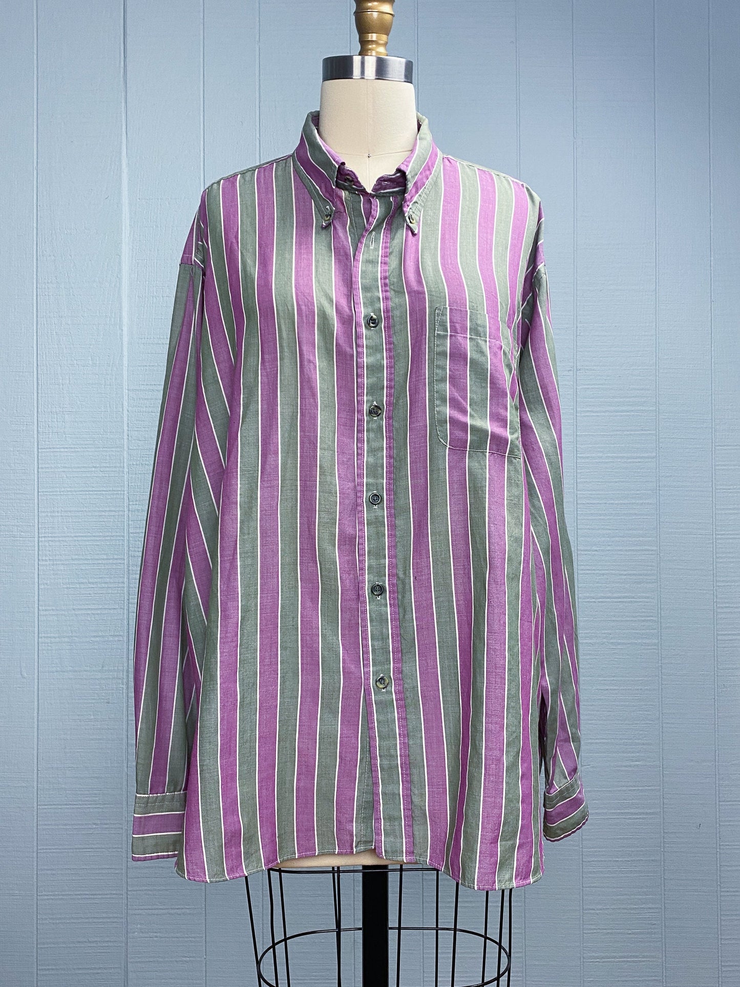 80s 90s Purple Stripe Button Down Shirt | L/XL