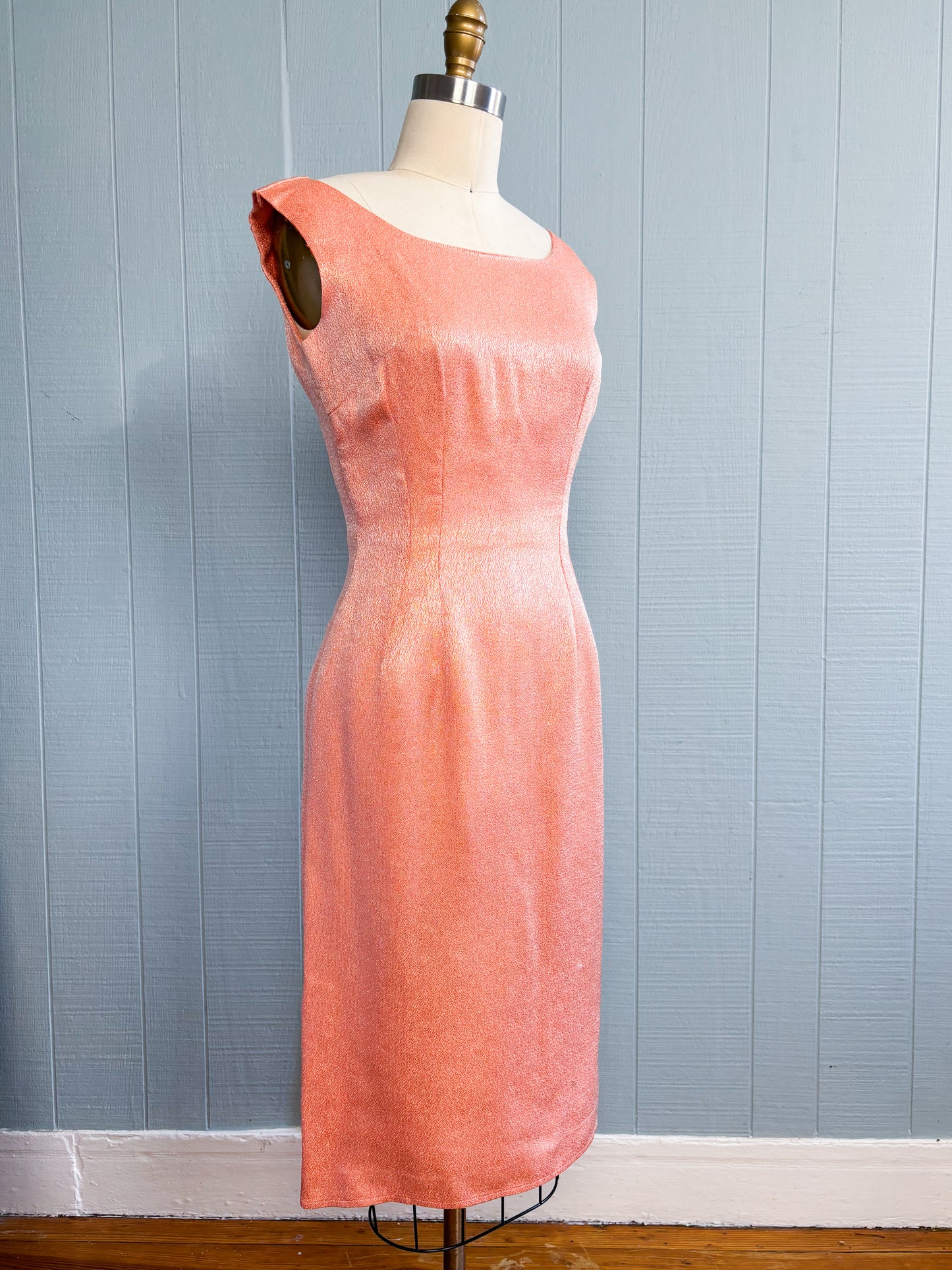 60's Mrs. Maisel Lurex Shimmer Peach Cocktail Dress | S