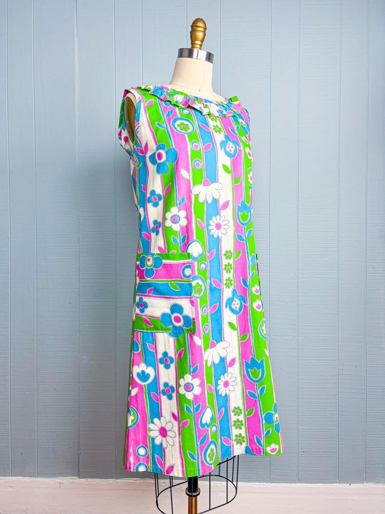 60s Mrs. Maisel Flower Power Stripe Shift Dress | S/M