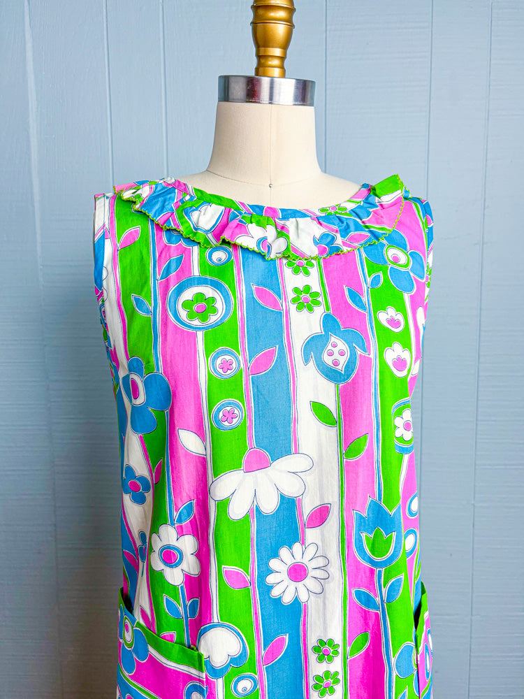 60s Mrs. Maisel Flower Power Stripe Shift Dress | S/M