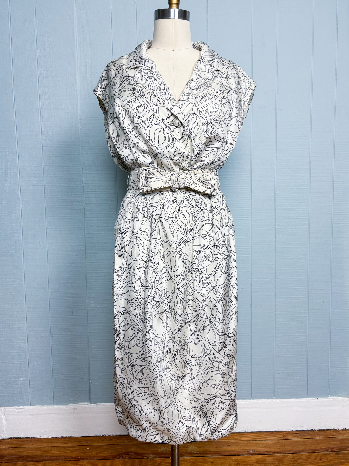 50's 60's Mrs. Maisel White Floral Outline Dress | S/M