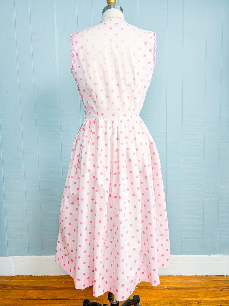 50s 60s Mrs. Maisel Pink Polka Dot Day Dress | S/M
