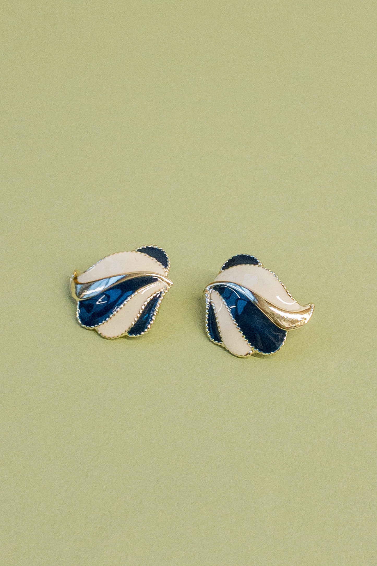 Navy & Cream Wave Swirl Earrings