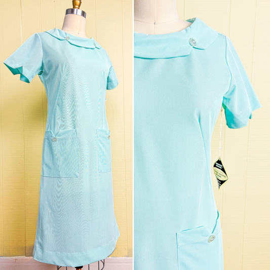 60s Mrs. Maisel Teal Tricot Shift | M