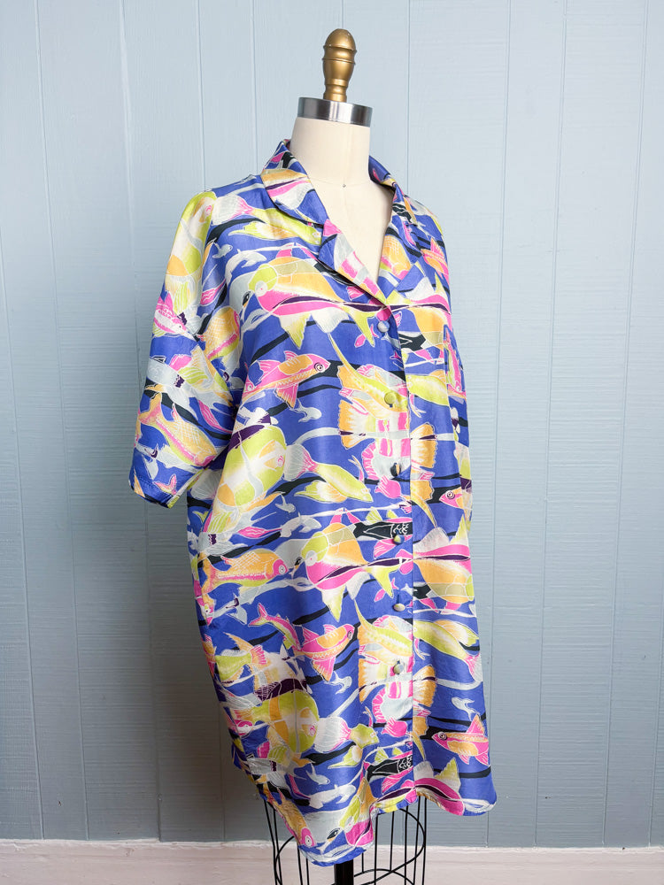 80's 90's Fish Silk Short Sleeve Shirt