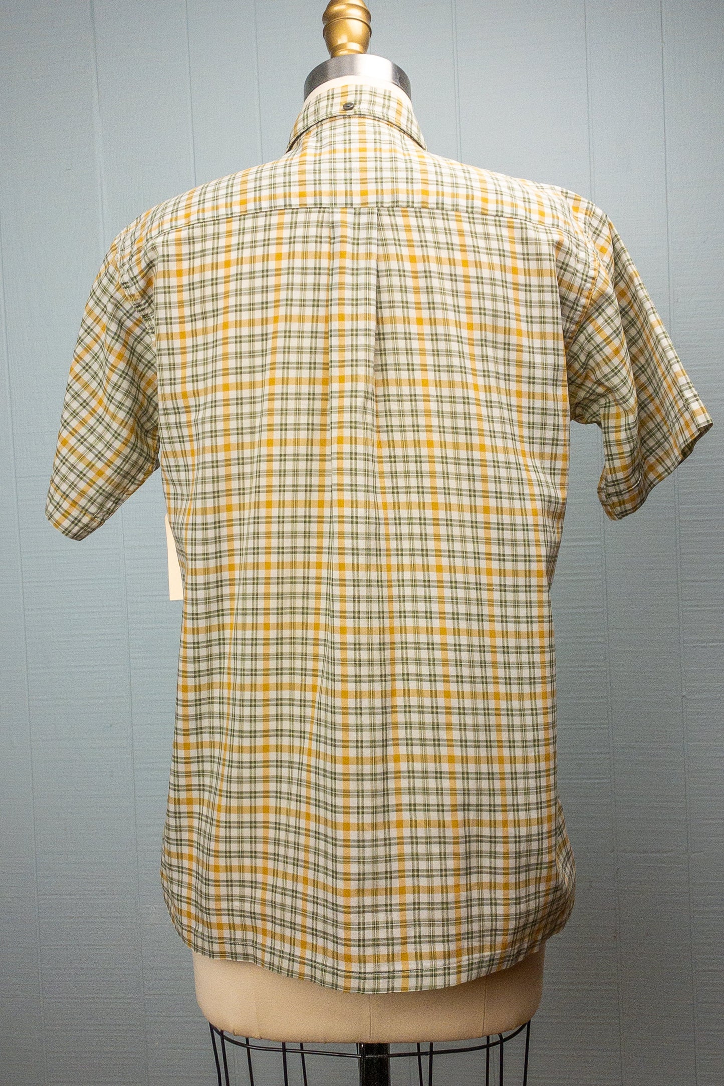 50's 60's Green & Yellow Plaid Button Down Shirt | M