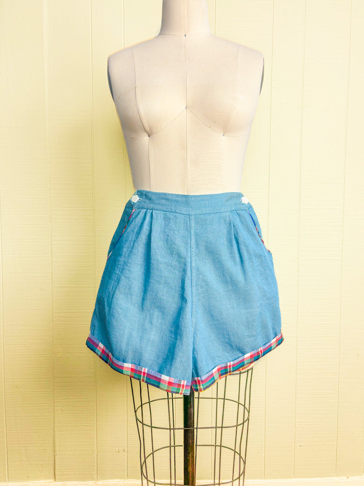 50s Mrs. Maisel Baby Blue Bib Front Shorts | M