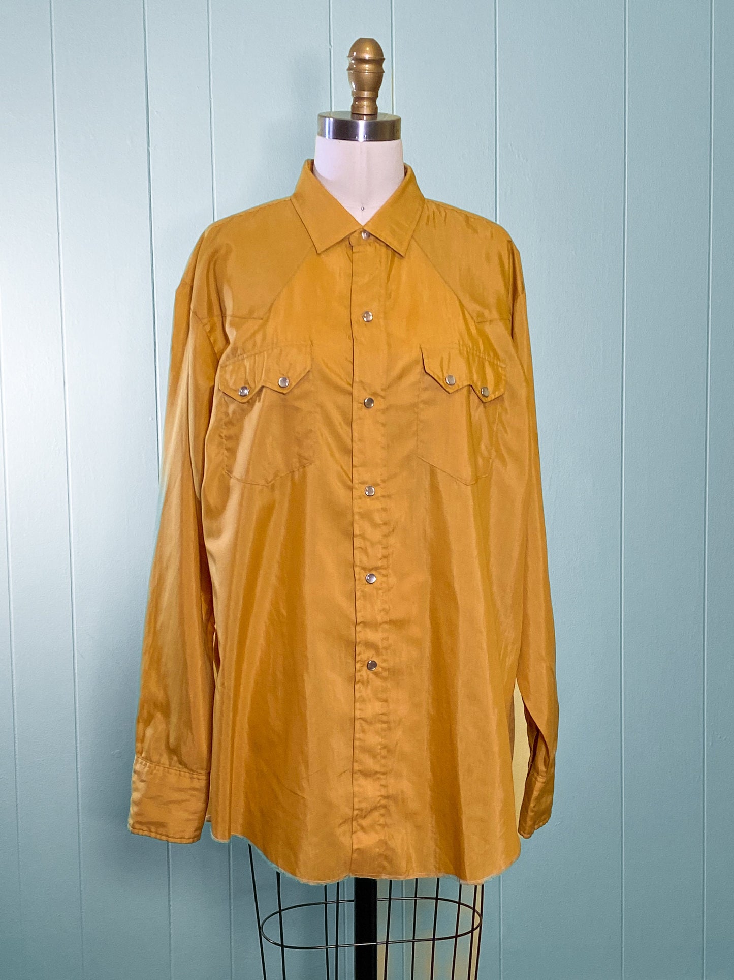 60s 70s Mustard Western Dress Shirt | L/XL