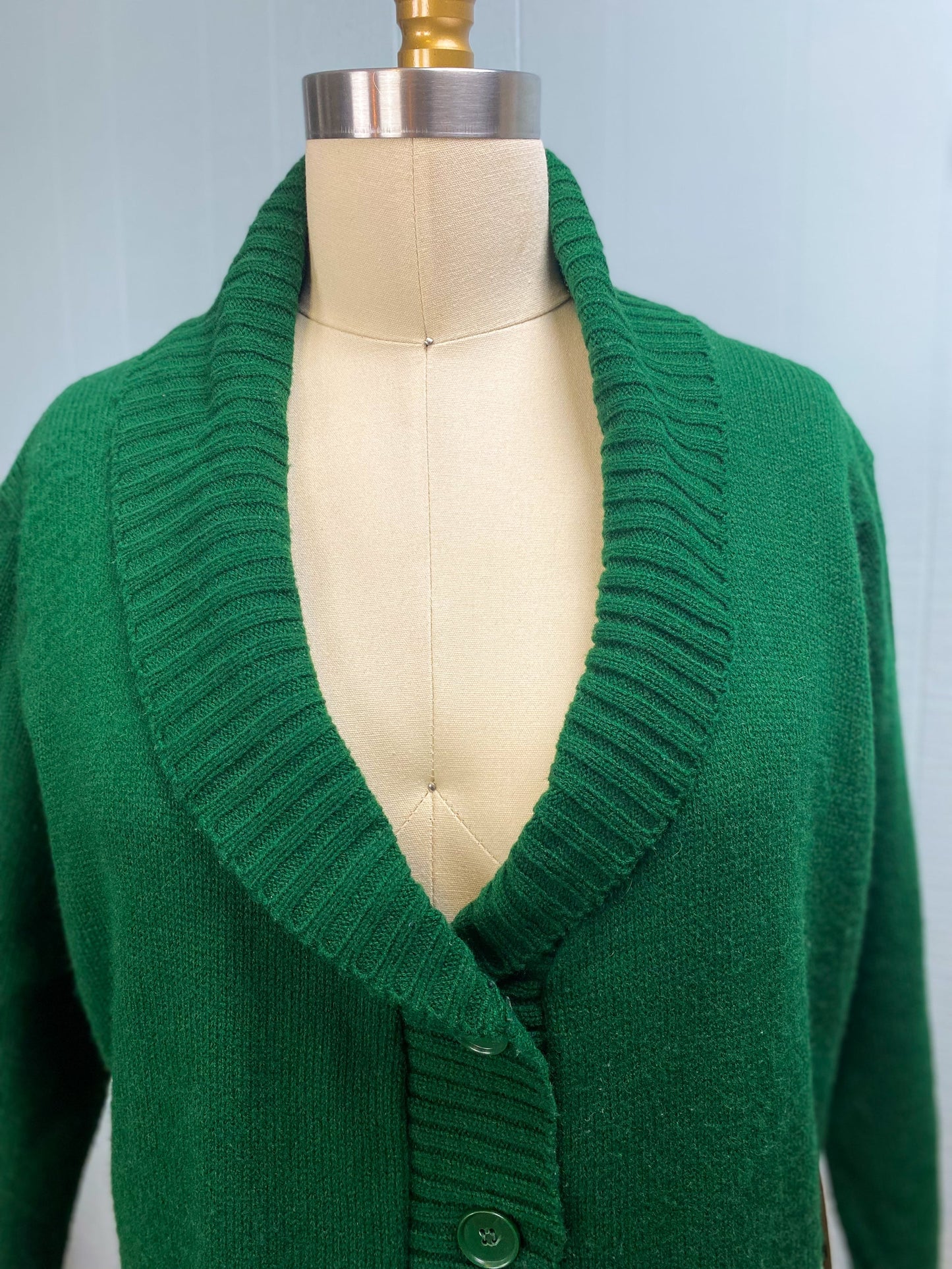 70s 80s Forest Green Shawl Collar Belted Cardigan