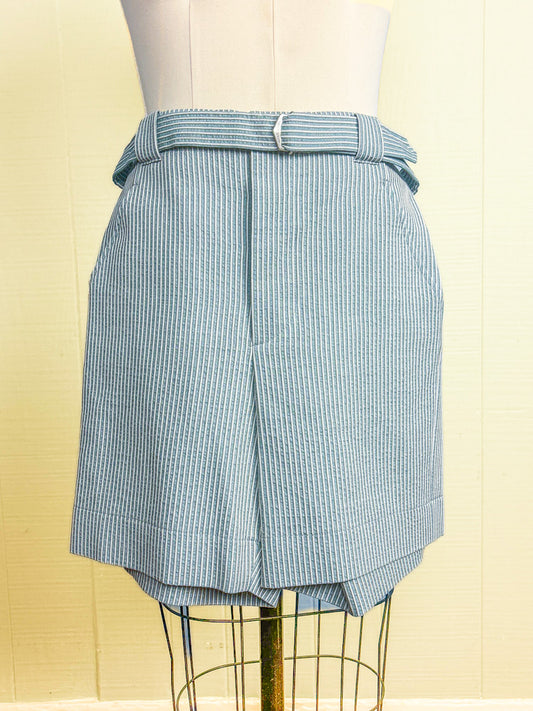 50s Style Mrs. Maisel Green Ticking Stripe Shorts | S/M