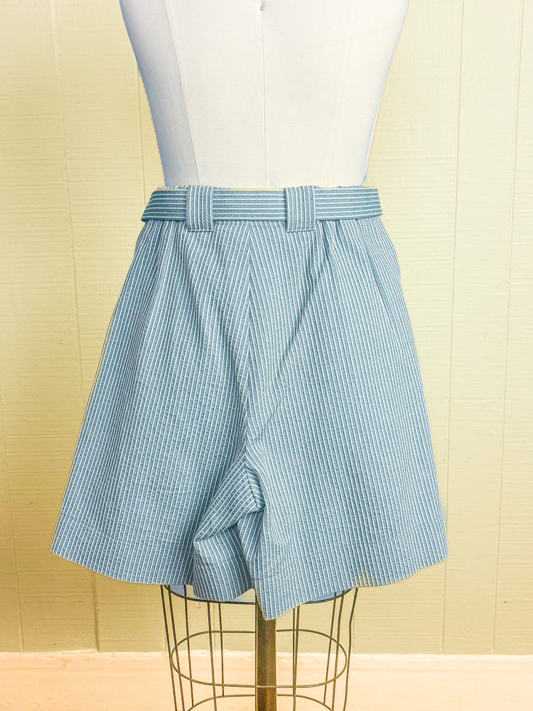 50s Style Mrs. Maisel Green Ticking Stripe Shorts | S/M
