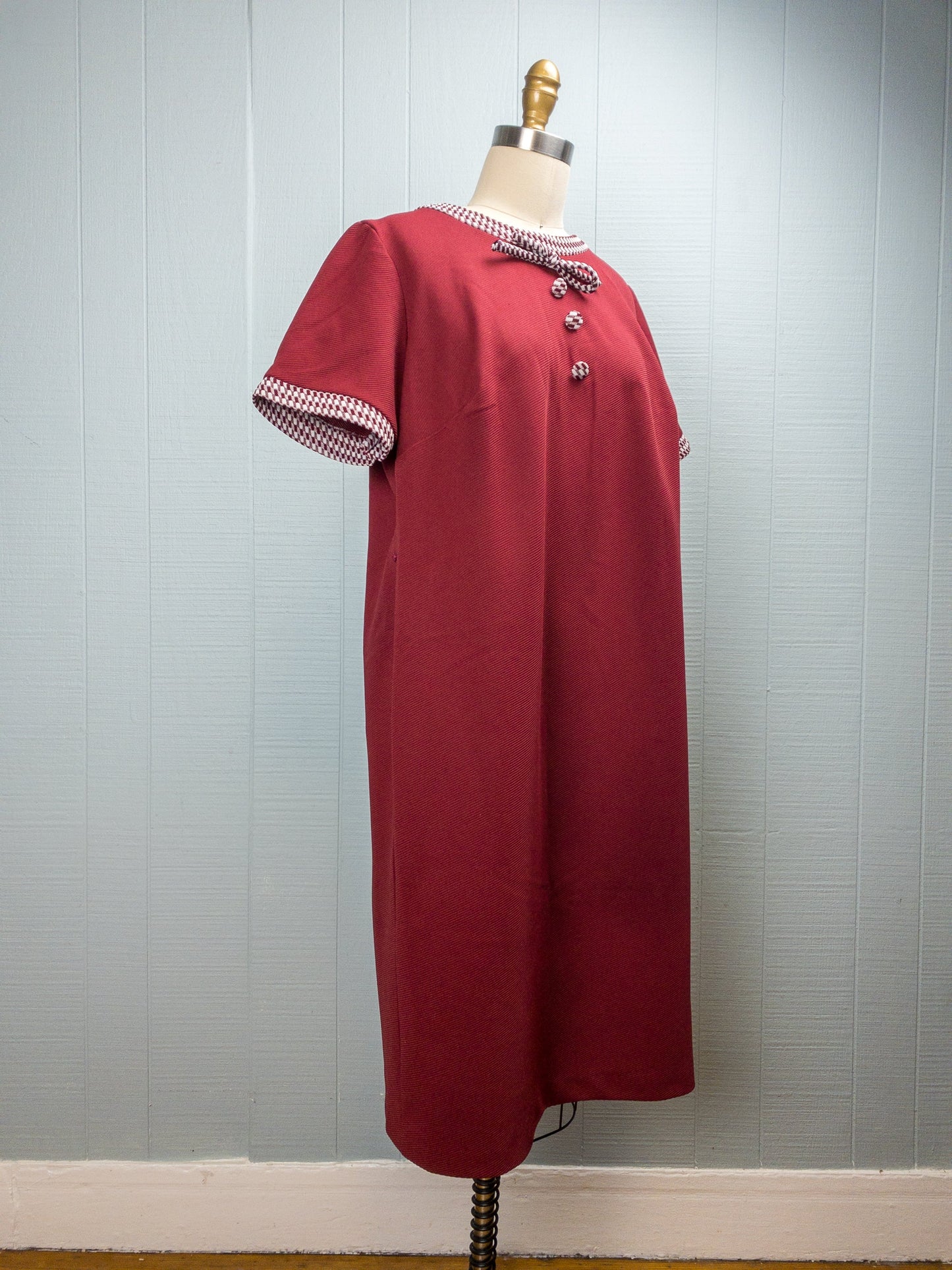 70's Red Check Bow Dress | XXL