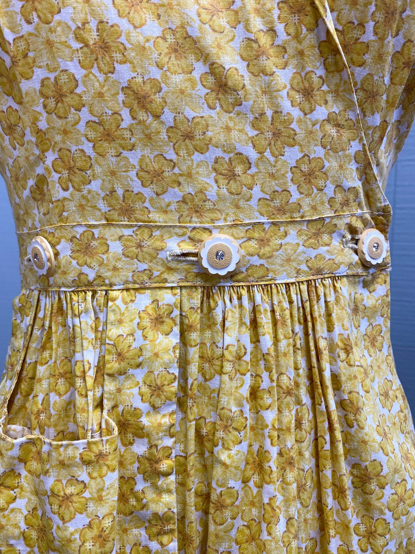 50s Yellow Daisy Flower Dress | XXS/XS