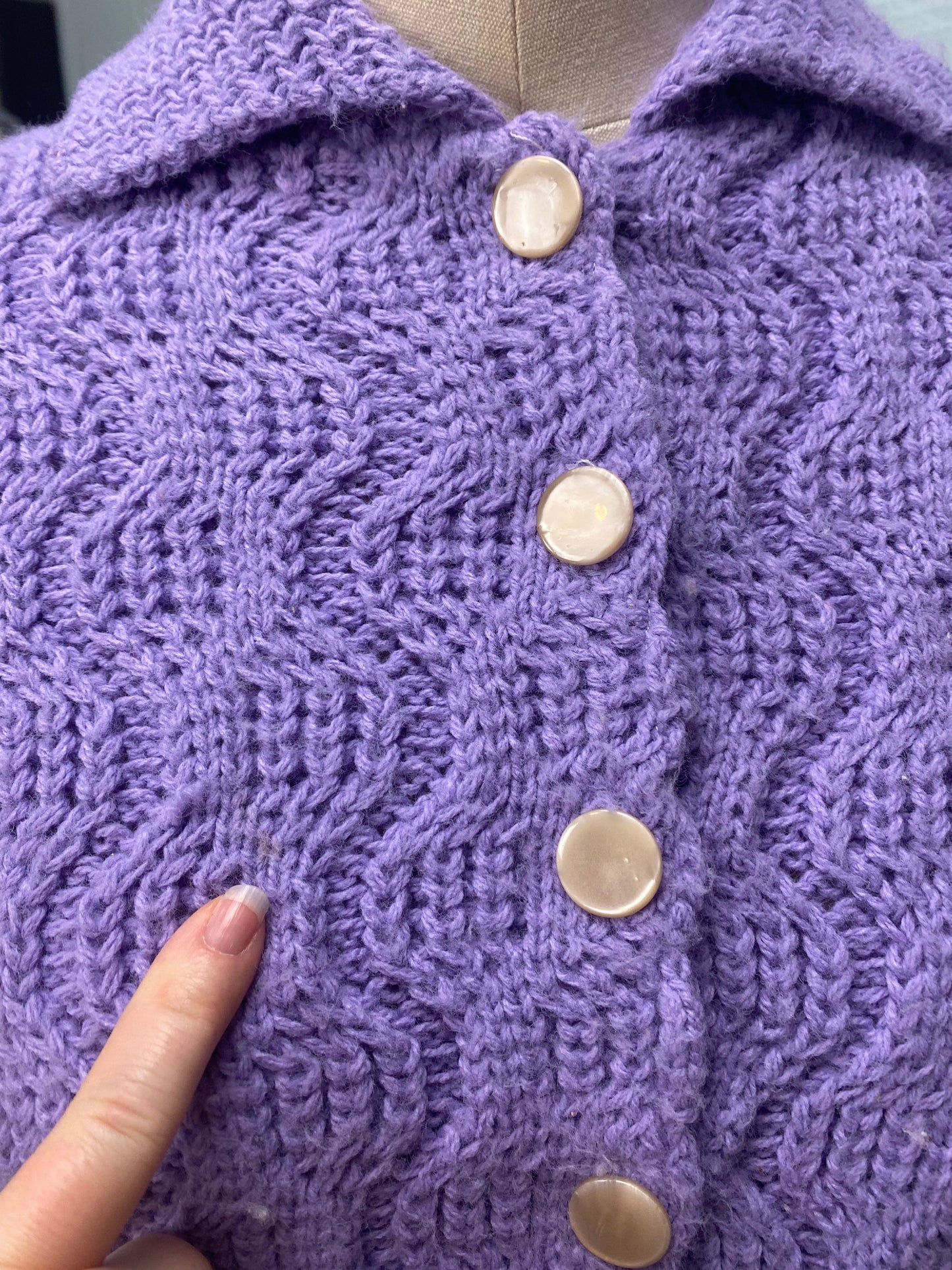 50's 60's Lavender Wavy Knit Collared Cardigan