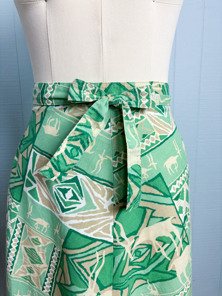 70's Safari Print Green Wrap Skirt