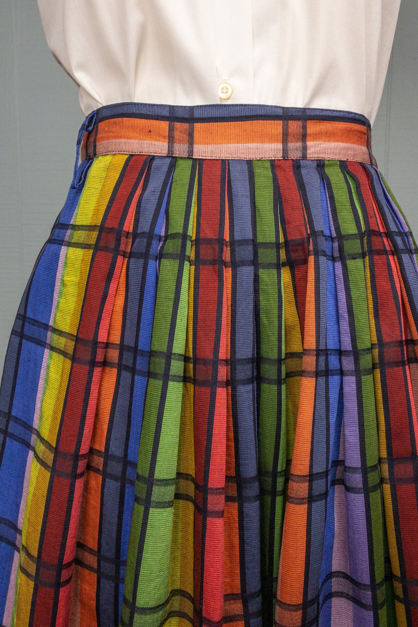 50s 60s Rainbow Plaid Skirt | 25"