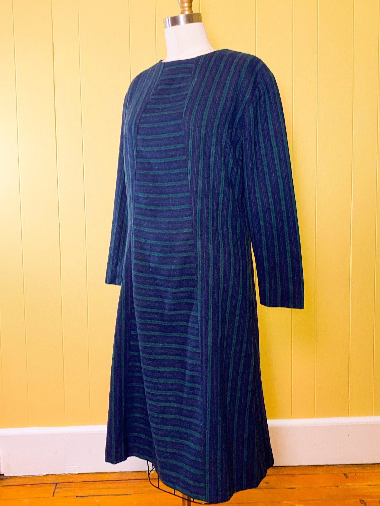 80s does 60s Navy Stripe Wool Dress