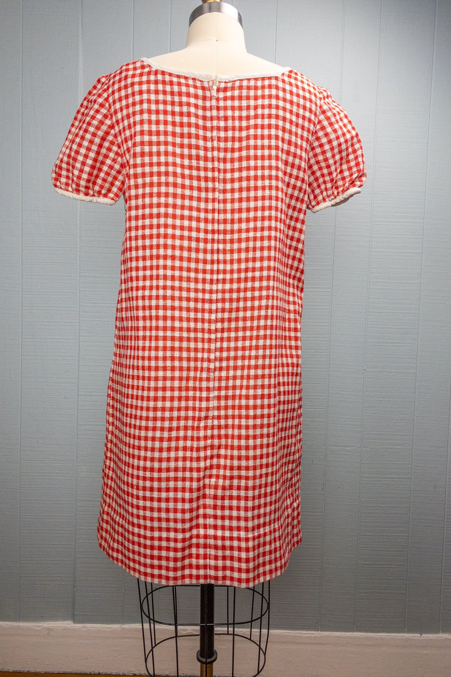 60's Red Gingham Baby Doll Dress | S/M