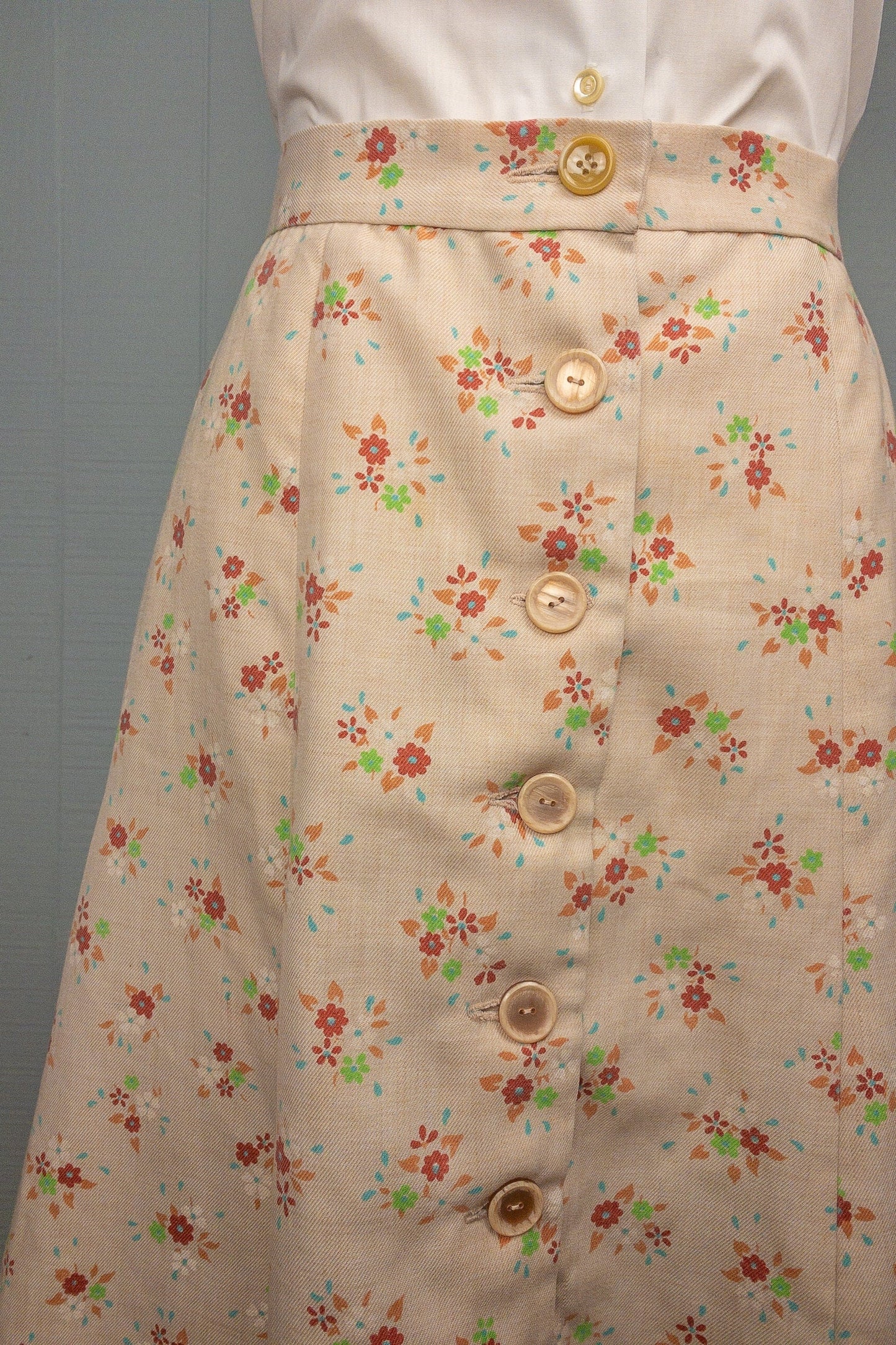 70's Cream Floral Skirt | S