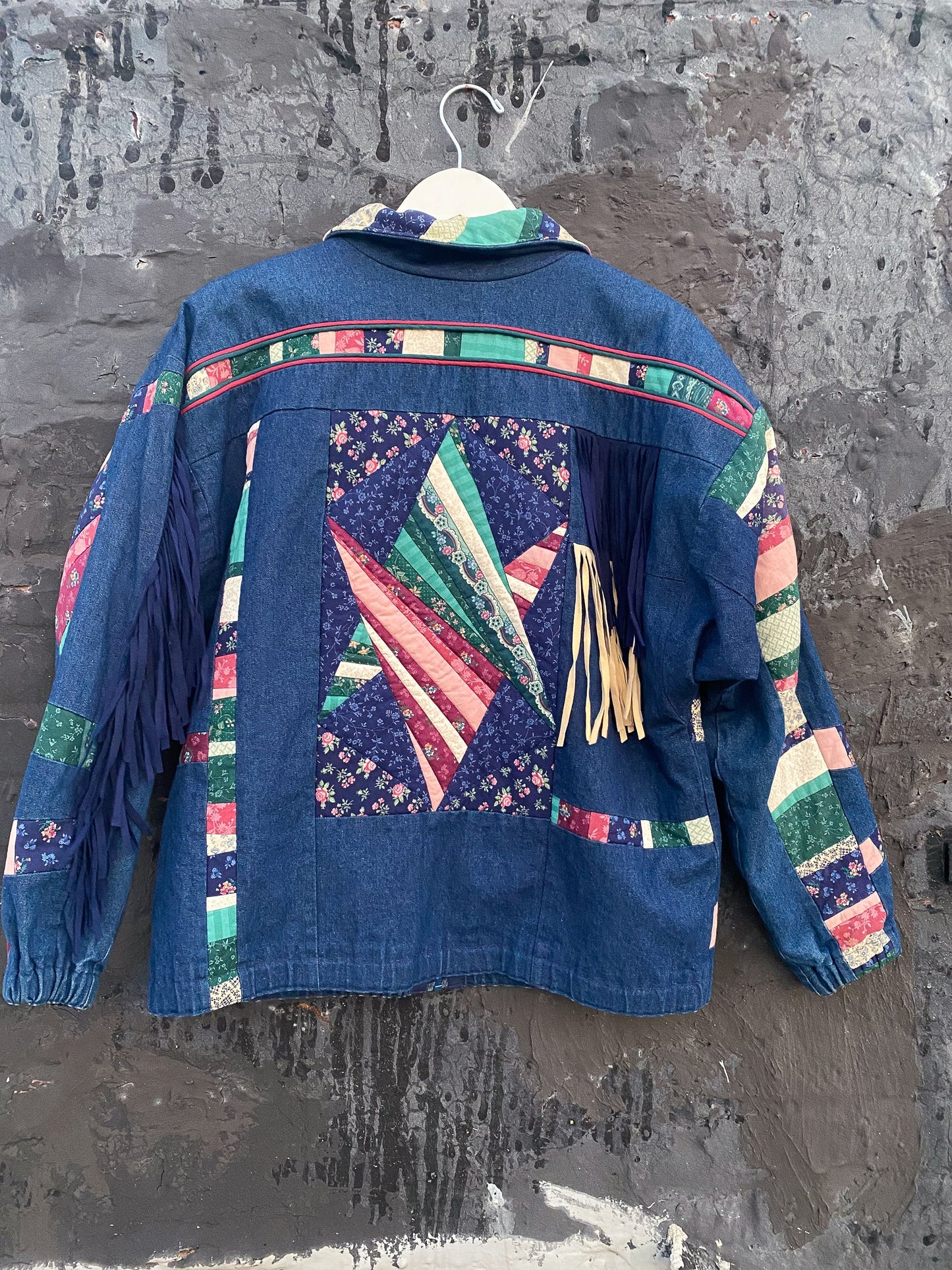 80s Patchwork & Fringe Denim Jacket