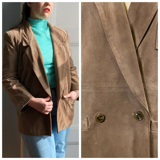 80's Double Breasted Tan Suede Jacket | M