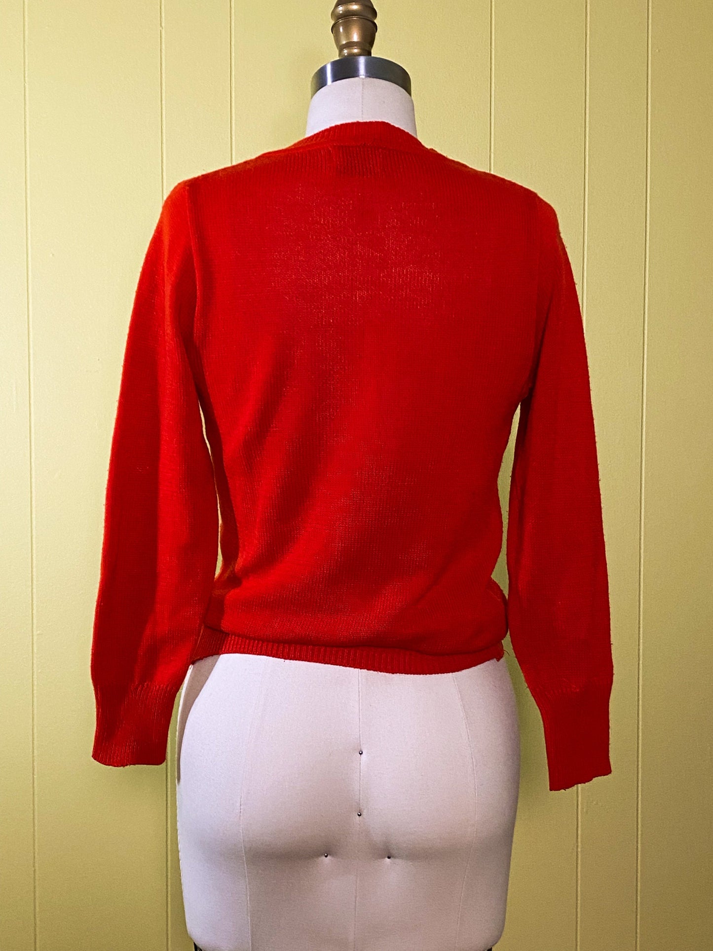 70s does 50s Eyelet Cherry Red Sweater
