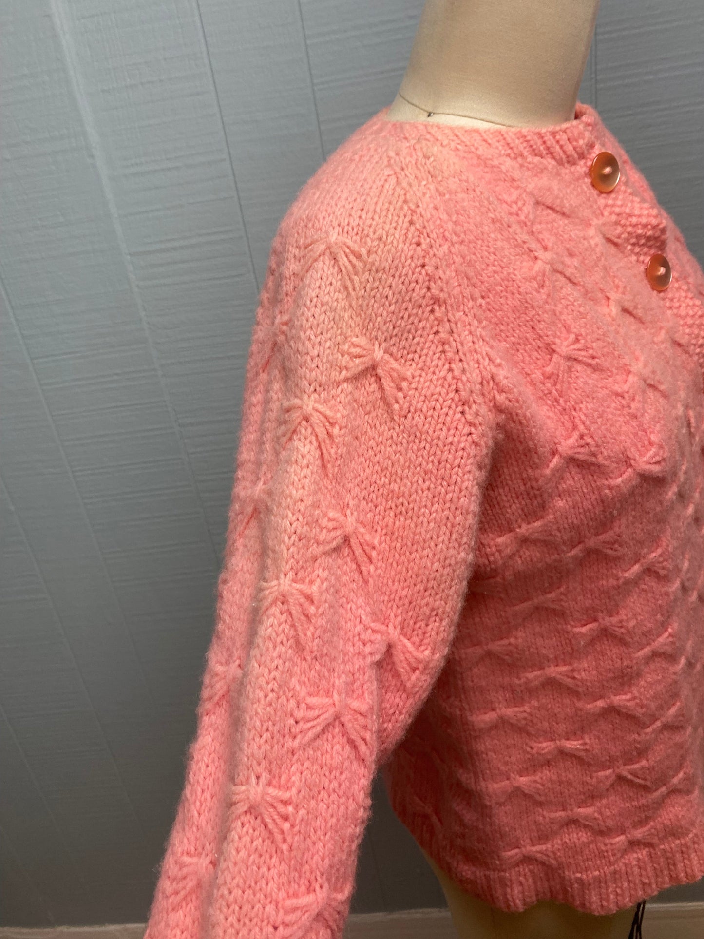 50's 60's "Marvelous Mrs. Maisel" Bubblegum Pink Bow Wool Cardigan