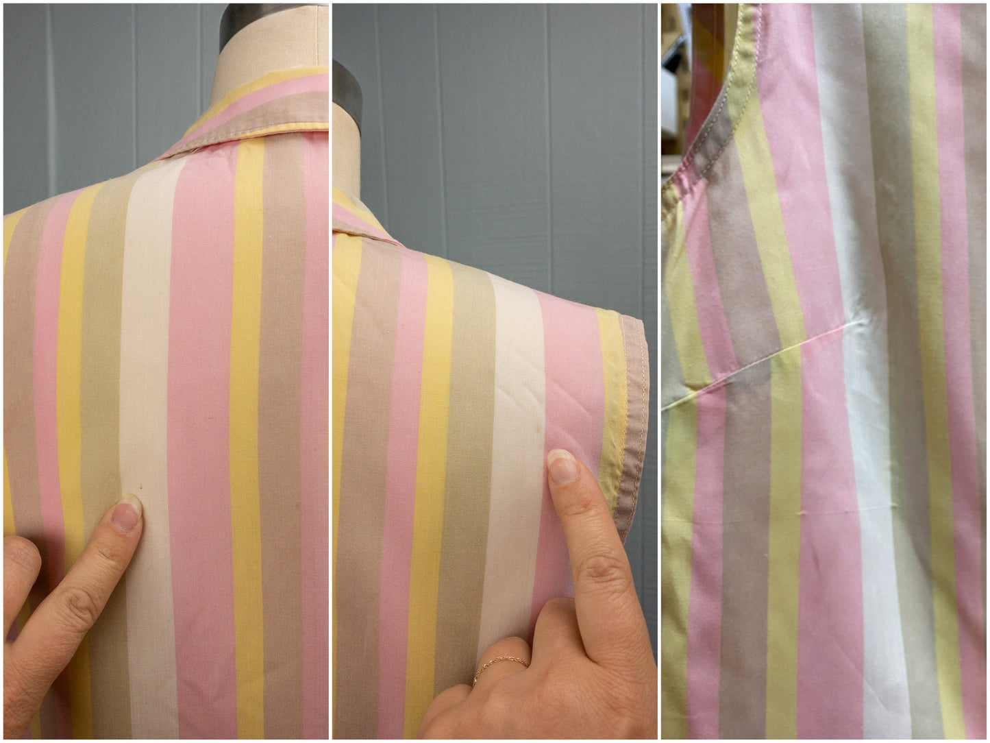 50's 60's Pale Striped Sleeveless Blouse | S/M