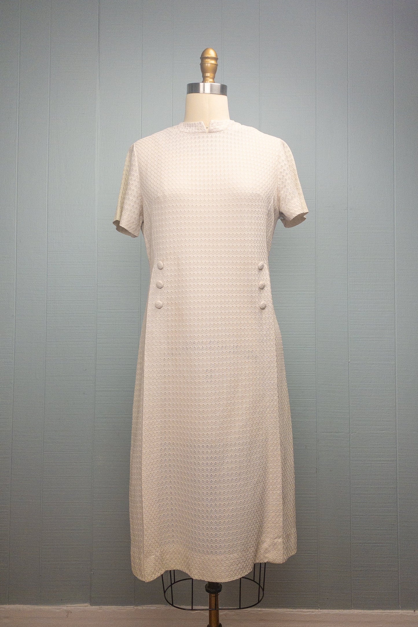 60's 70's Cream Eyelet Dress | S