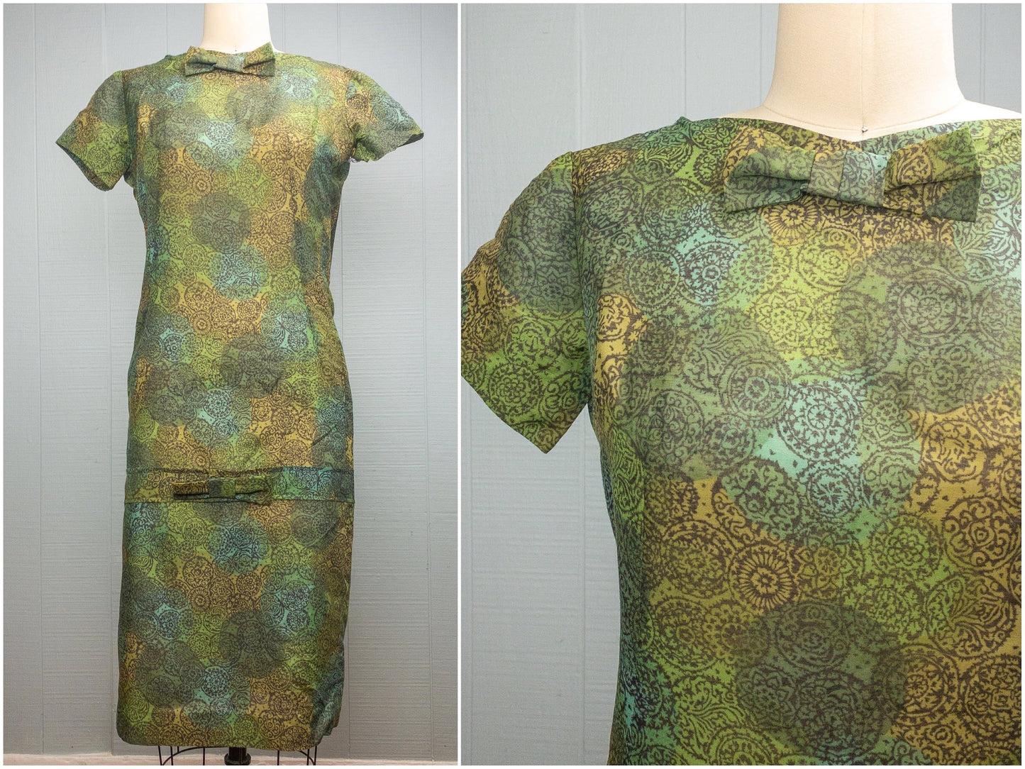 60s Green Watteau Shift | XS/S