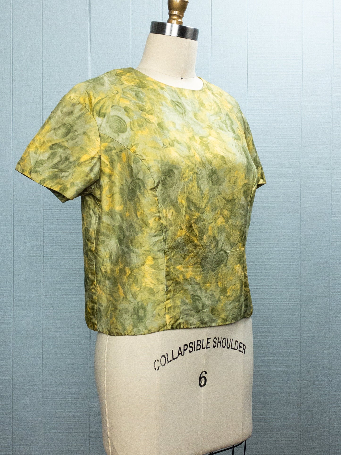 60's Green Floral Raw Silk Top I S/M