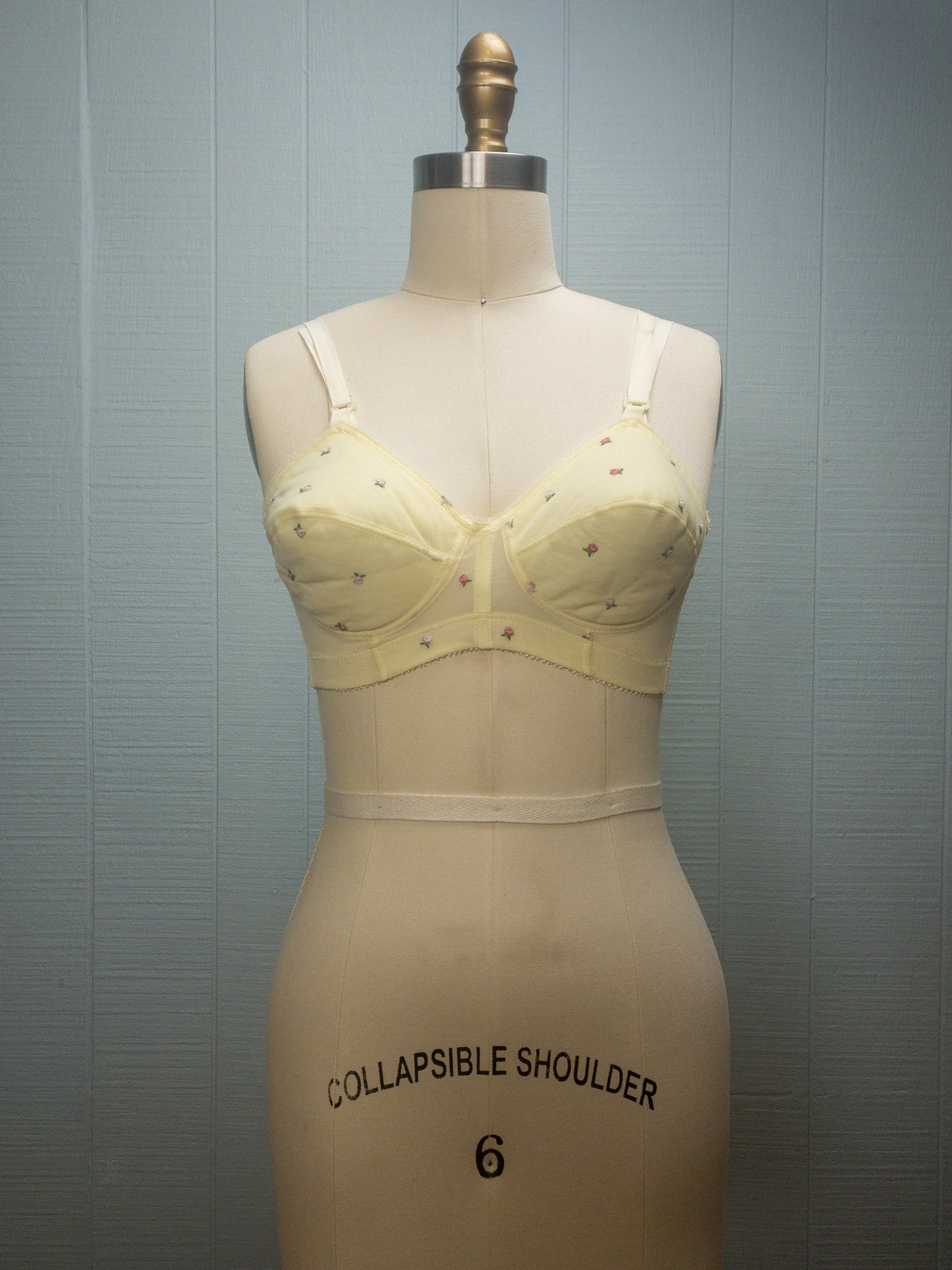 60's Butter Yellow Flower Bud Bullet Bra | 34B