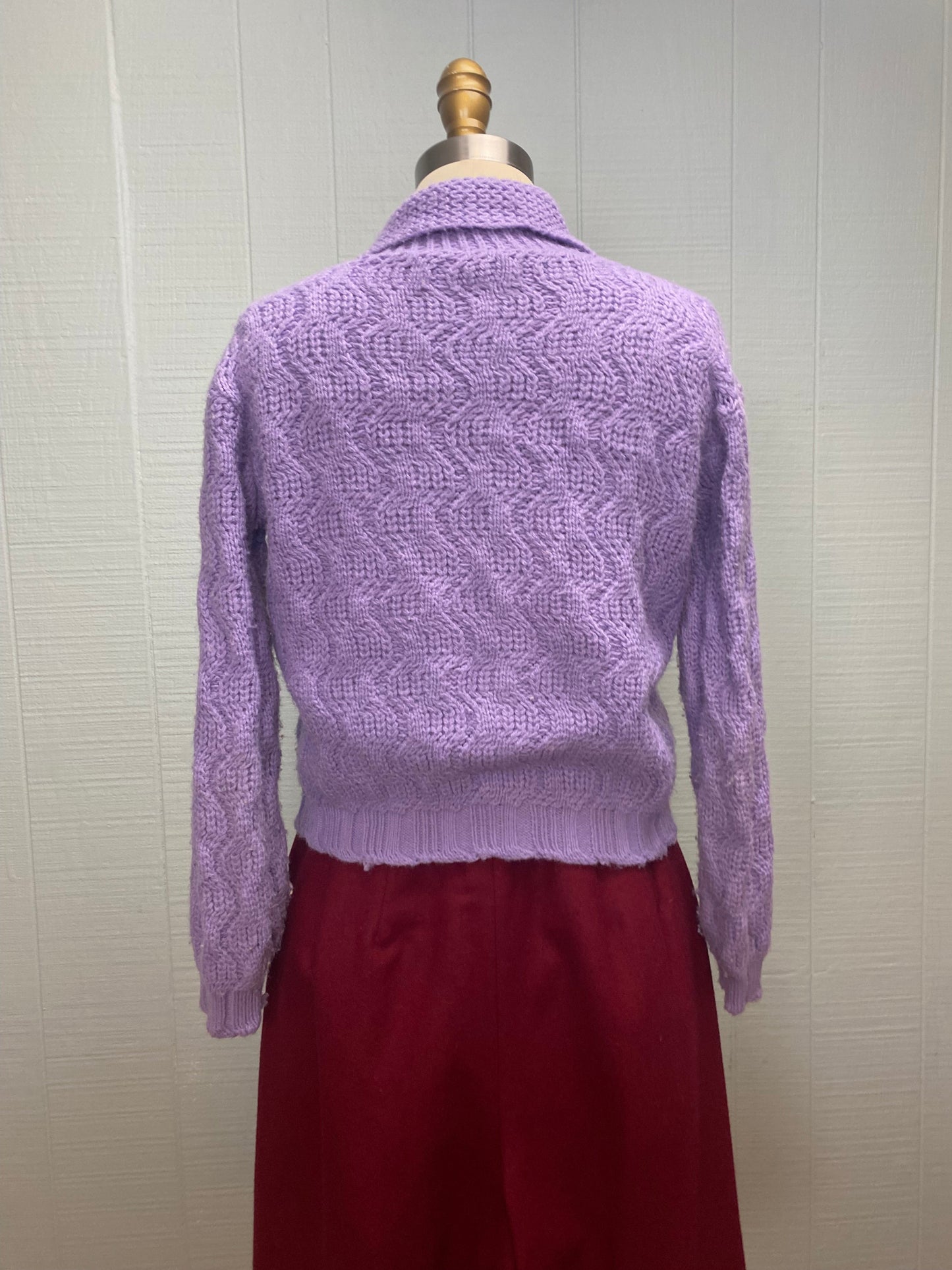 50's 60's Lavender Wavy Knit Collared Cardigan