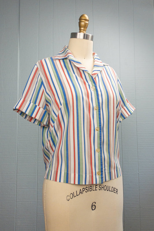 50's Striped Lucy Button Shirt | S/M