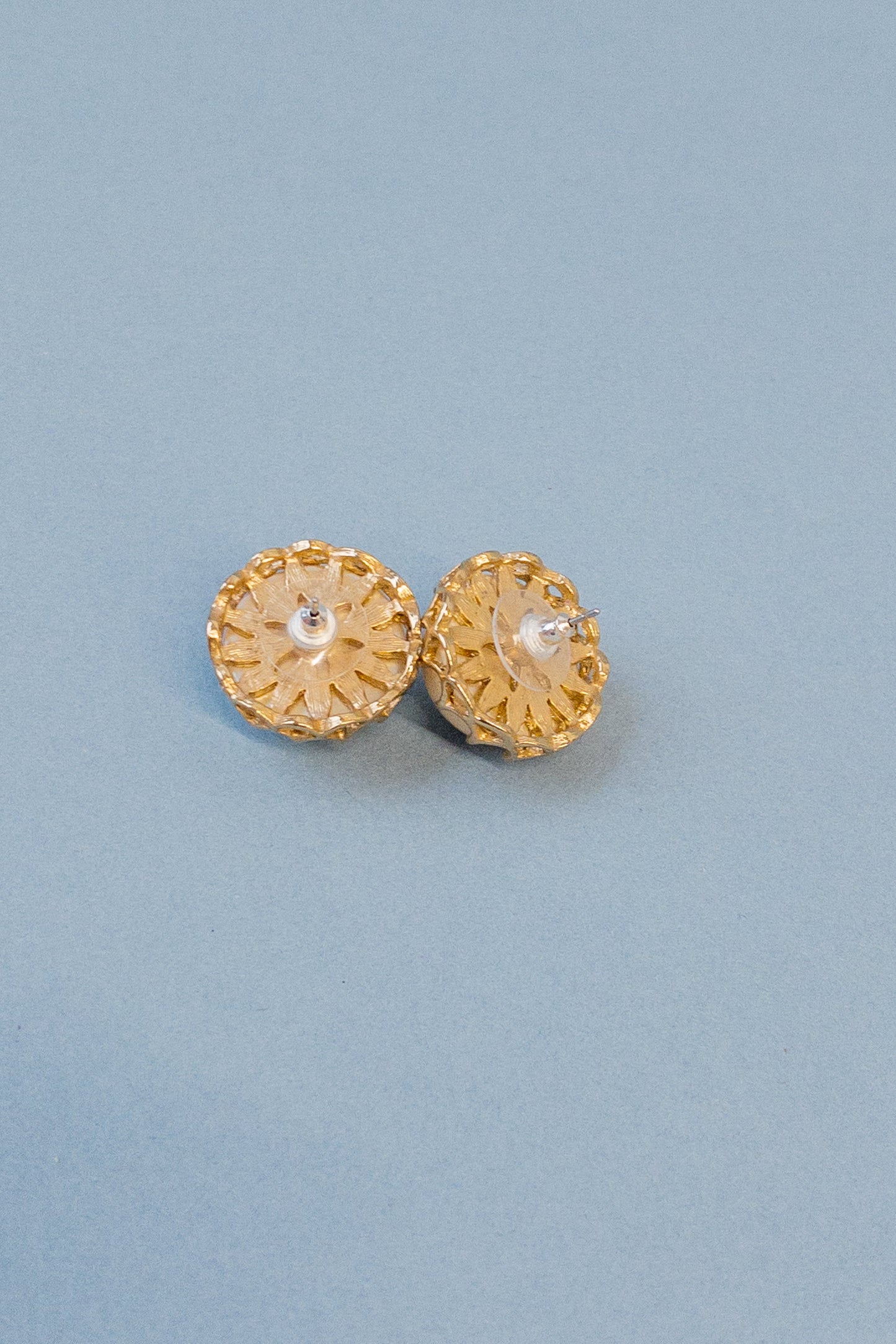 Large Domed Pearl Gold Bordered Earrings