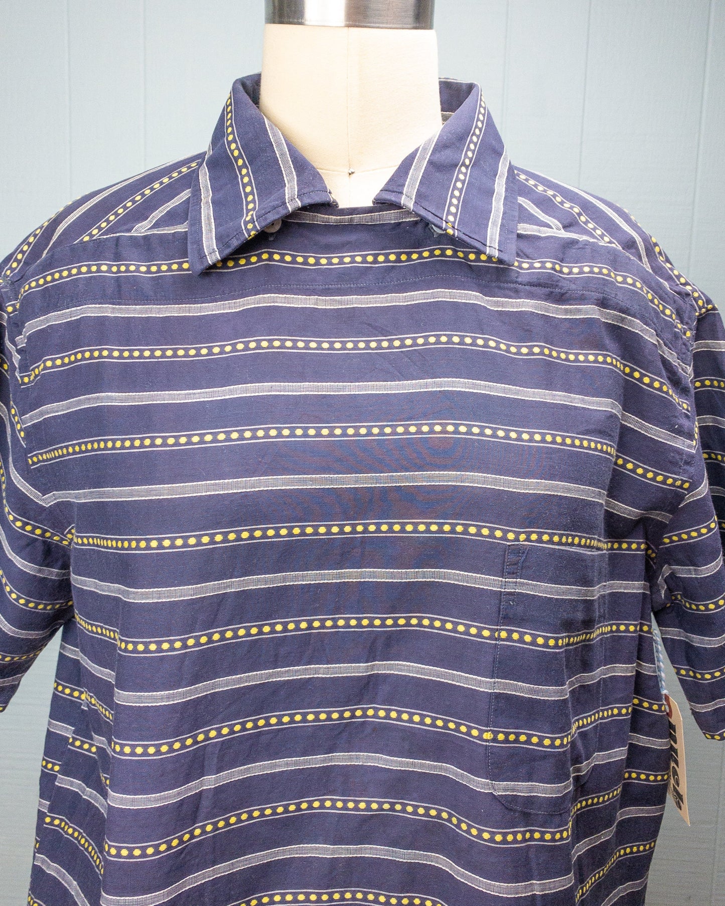 60's Navy Front Flap Stripe Surf Shirt | L/XL